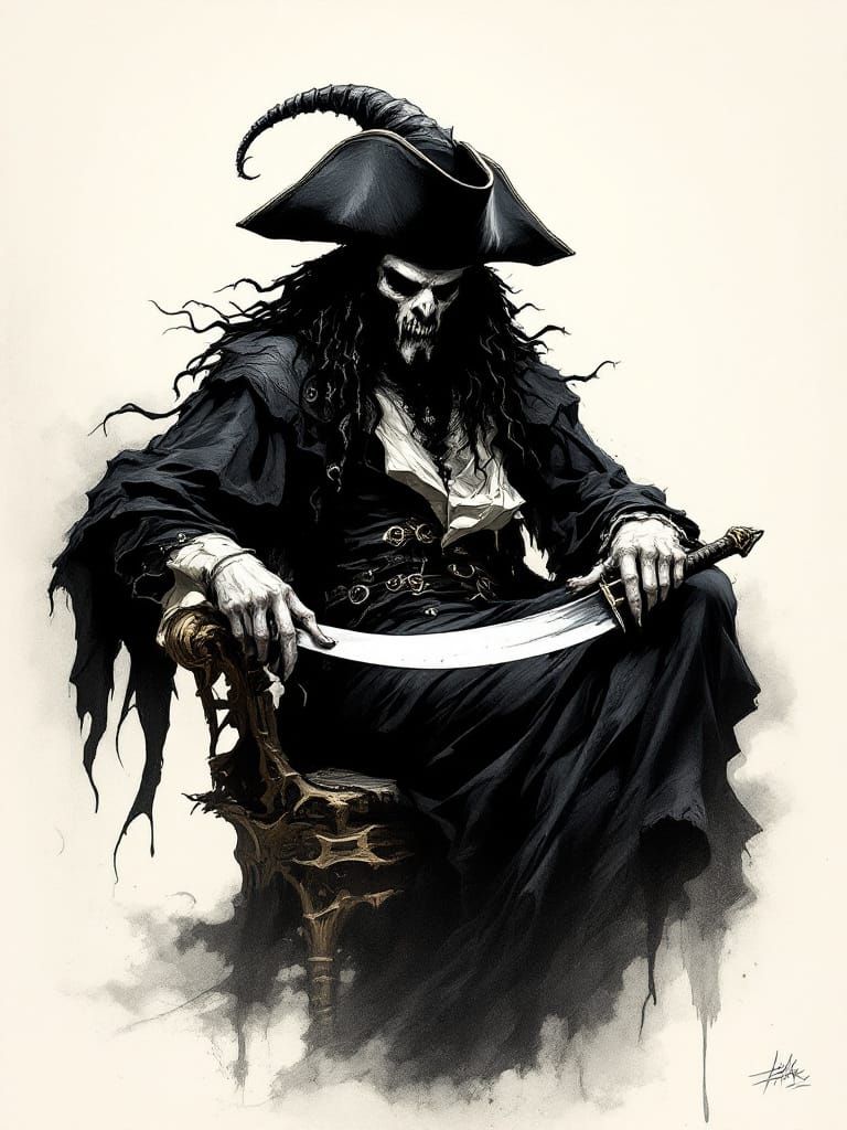 Blackbeard Portrait in Gothic Style with Dramatic Distortion