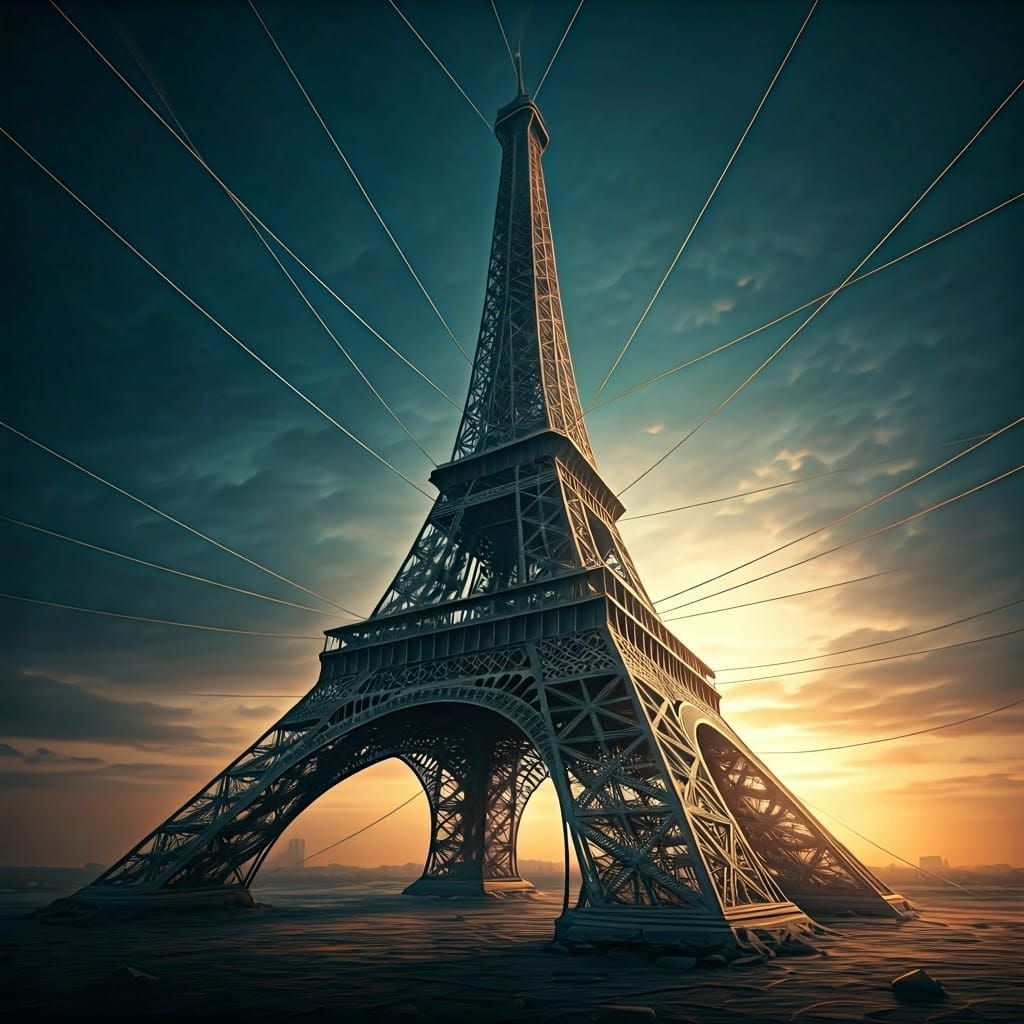 Eiffel Tower Made of String in Digital Art Style