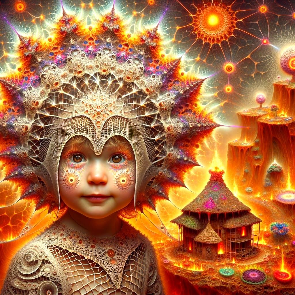 Toddler in Fire Wonderland with Robotic Hat