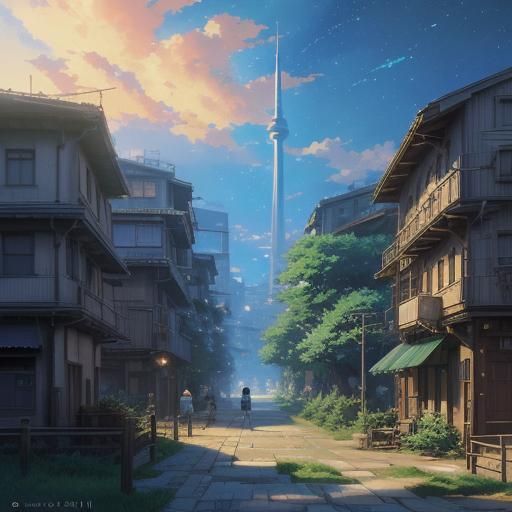 Anime Celestial City in Studio Ghibli Style