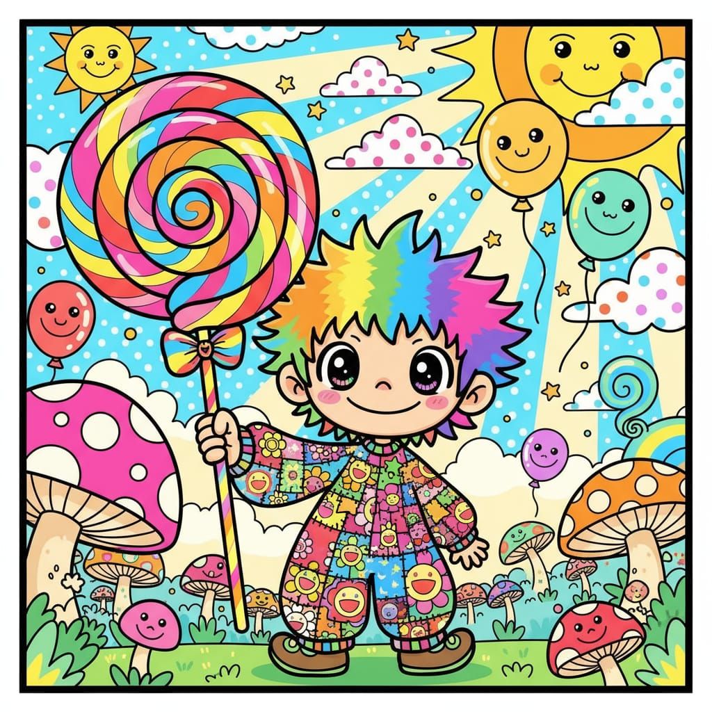 Child Enjoys Giant Swirly Lollipop in Sunny Setting