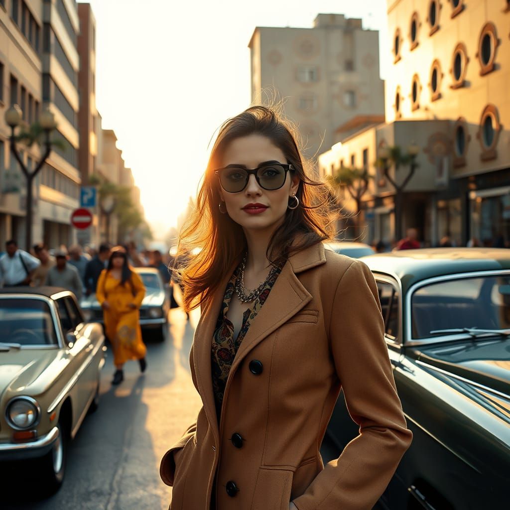Tehran Street Scene with Vintage Cars and 70s Style
