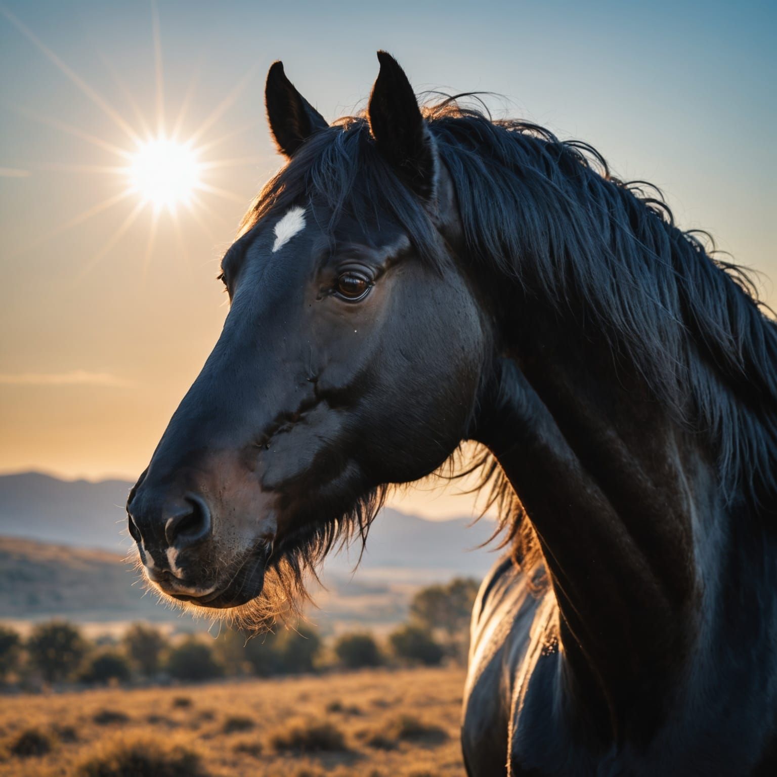 Headshot of a Beautiful Black Stallion