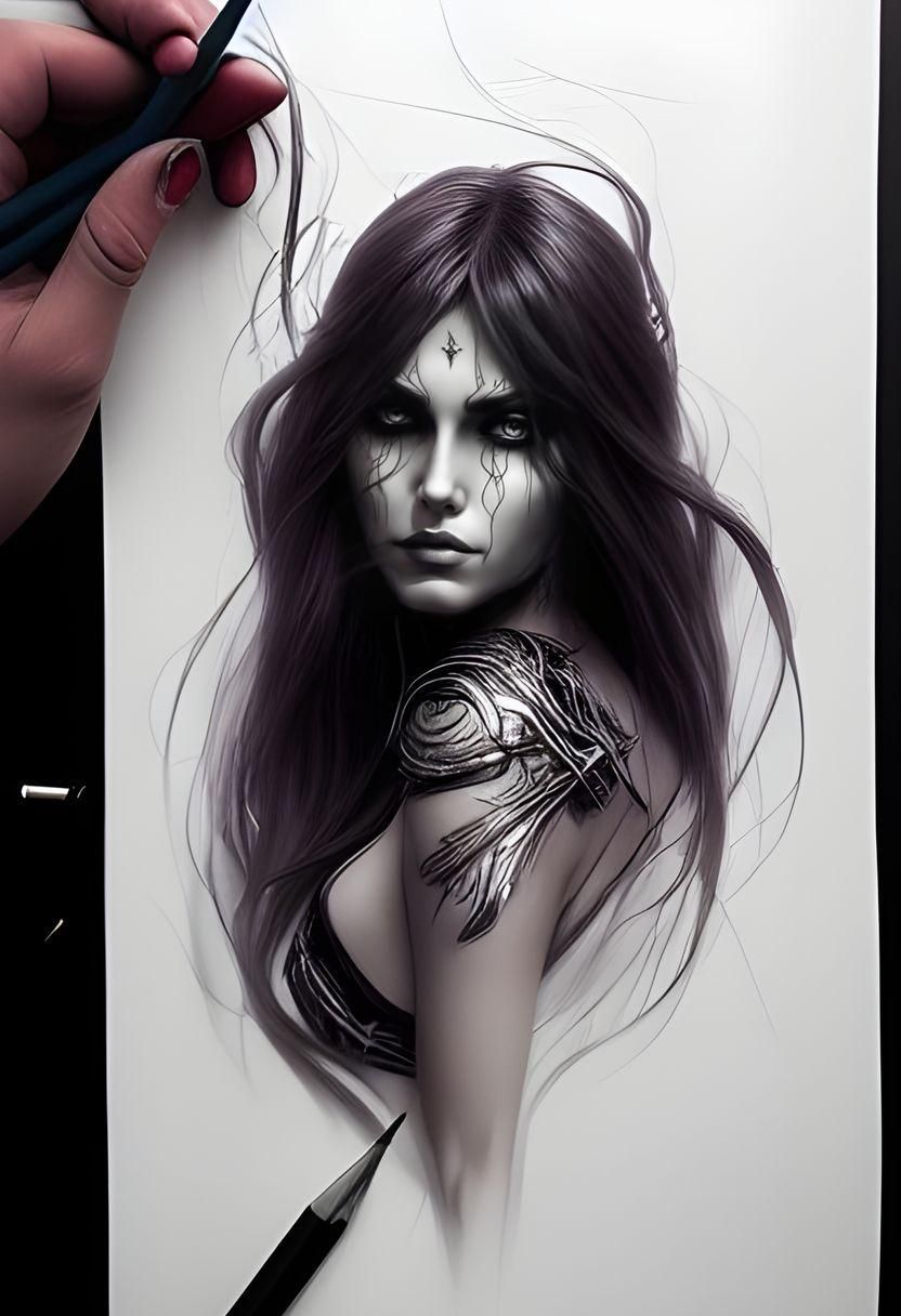 Beautiful Sinister Goddess: Digital Art Illustration