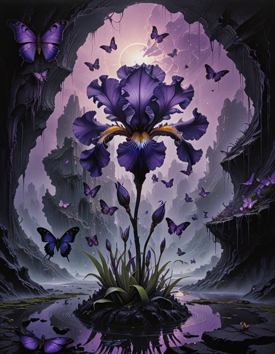 Biomechanical Iris Blooms on Obsidian Isle with Glowing Butt...