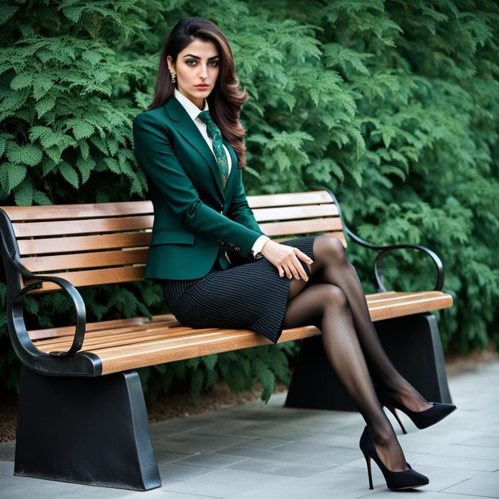 Elegant Iranian Woman in Business Suit on Bench