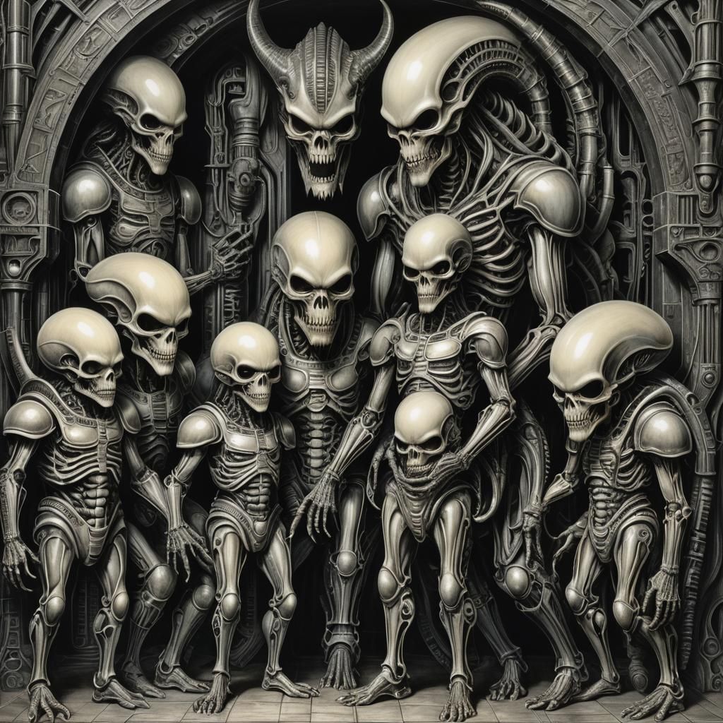 Xenomorphic Dwarves in Giger Style