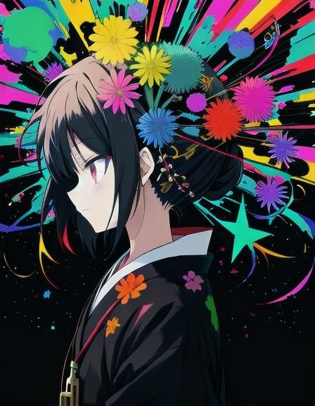 Abstract Anime Art: Side View in Complementary Colors