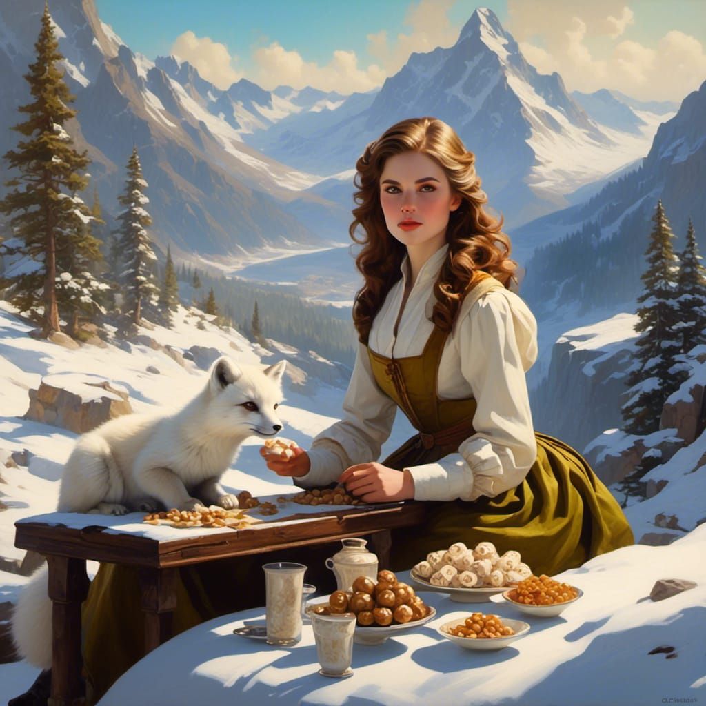 Anna Kendrick in Winter Landscape, Parrish Style