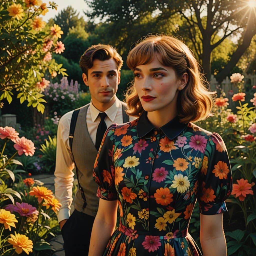 Handsome Crossdresser Tends Vibrant Garden in Film Noir Styl...