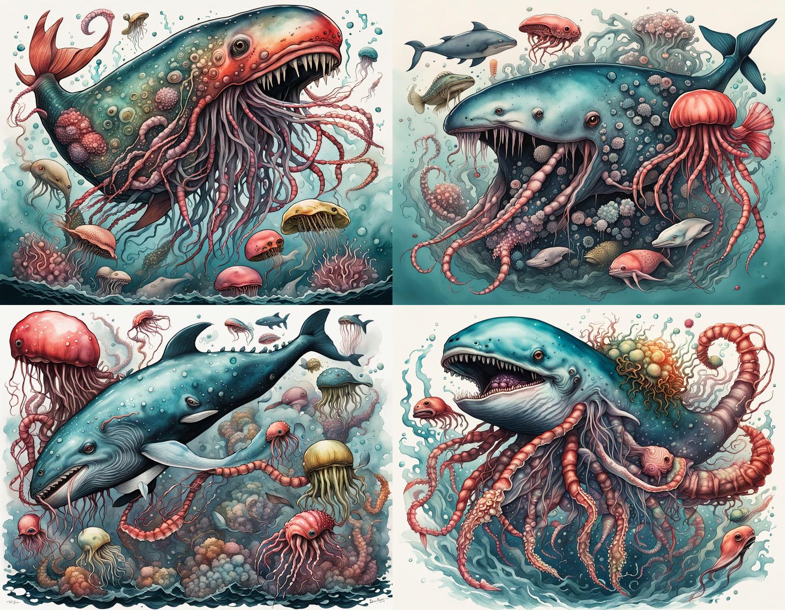 Horrific Japanese Ink Hybrid of Sea Creatures