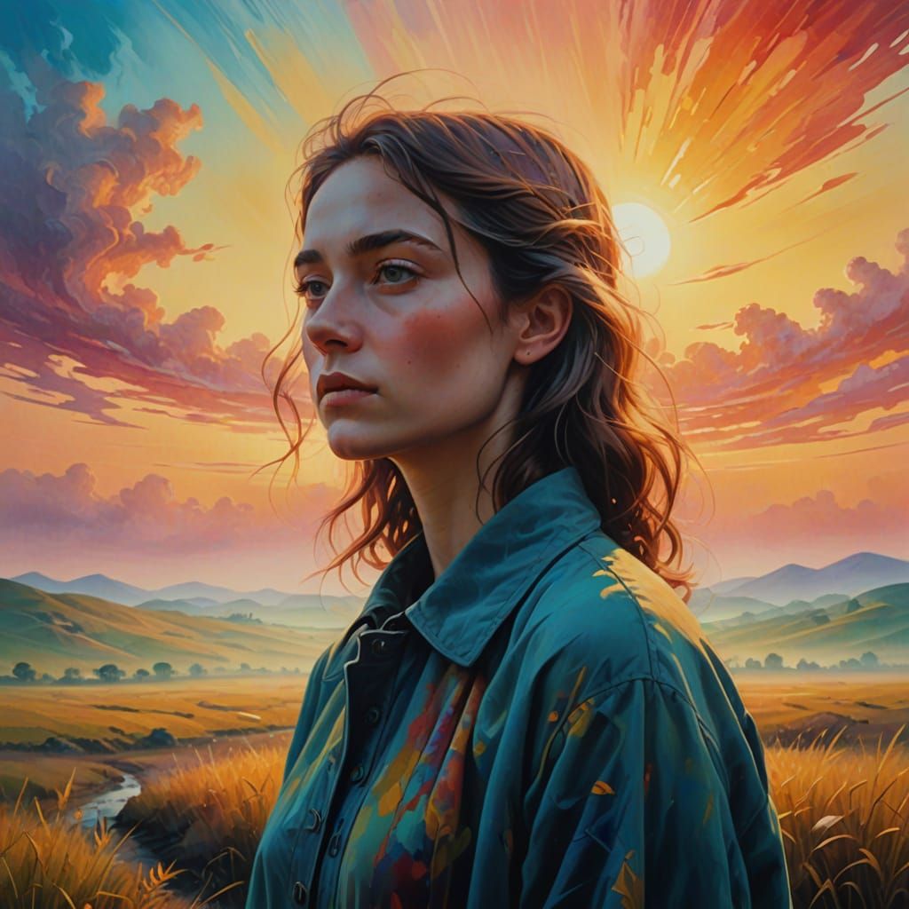 Elegant Surrealist Portrait in Vibrant Oil Painting Style