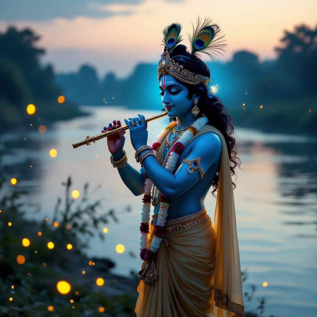 Lord Krishna by Yamuna River at Twilight