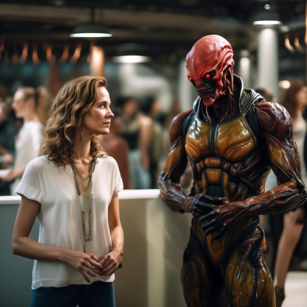 Smiling Aliens Party: Hyperrealistic Digital Art