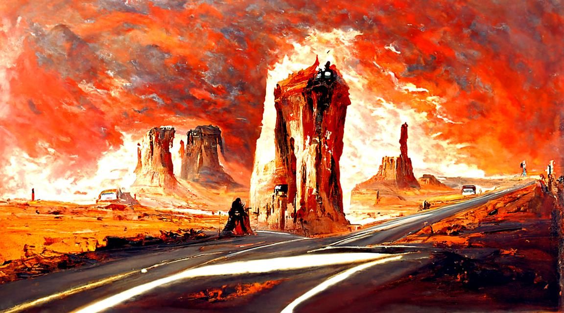 Monument Valley: Sinister Road in Oil Painting