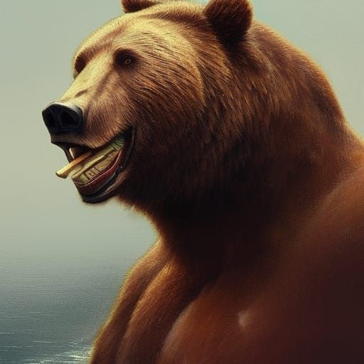 Bear Rises From Sea: Hyperdetailed Digital Portrait
