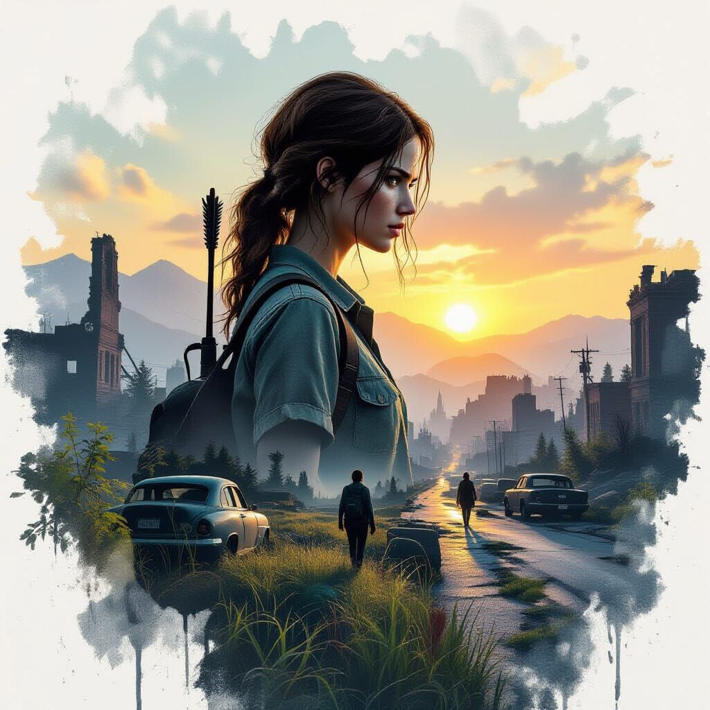 Ellie's Silhouette Merged with Post-Apocalyptic America