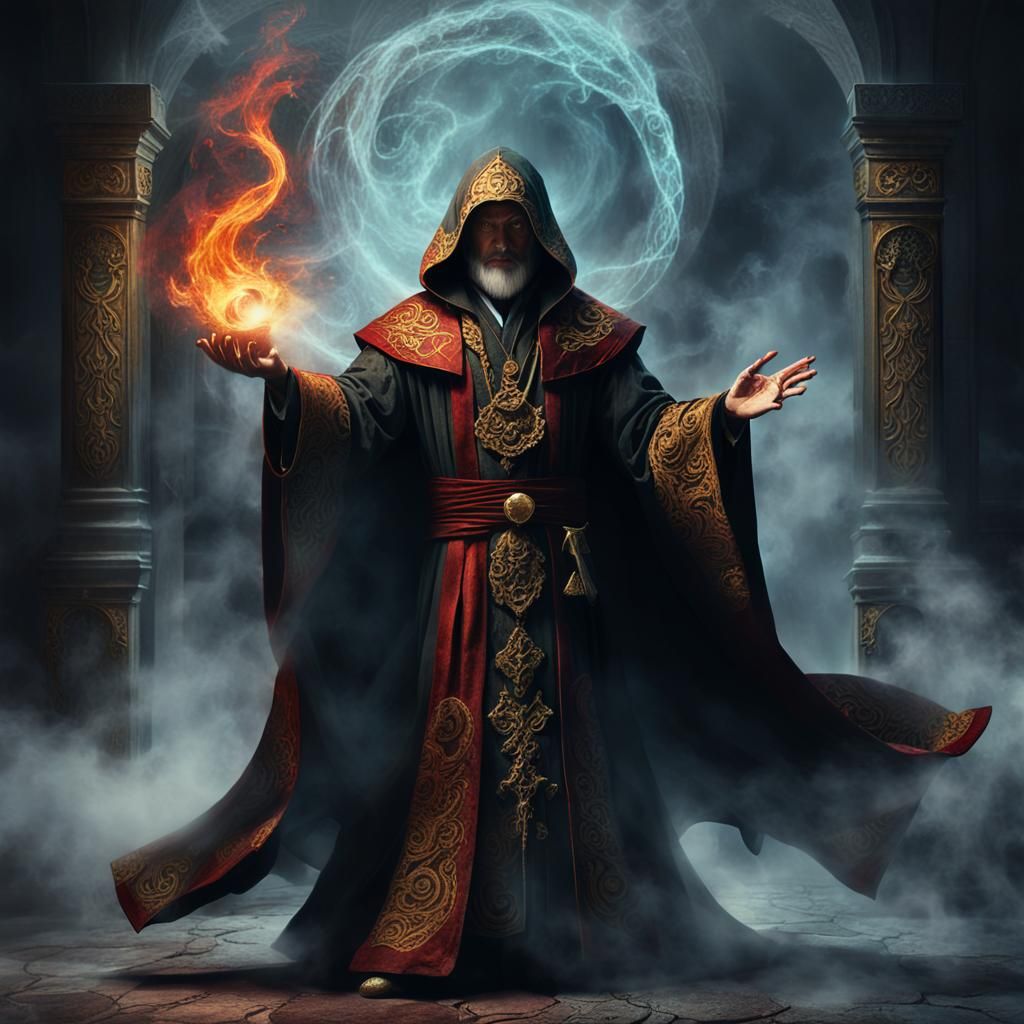 Warlock Casting Spell in Dark Fantasy Style