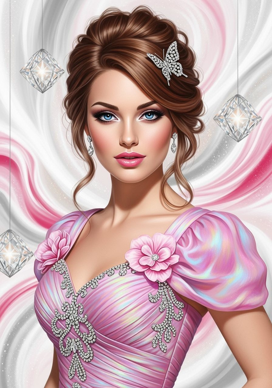 Woman with Rhinestone Butterfly: Photorealistic Portrait