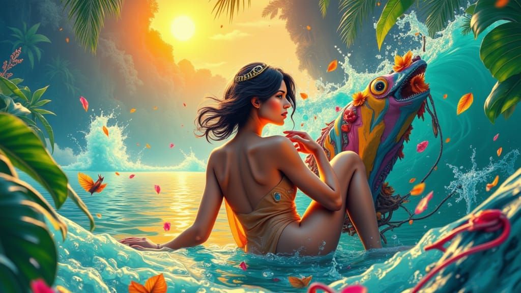 Tropical Wonder Girl in Neon Hues