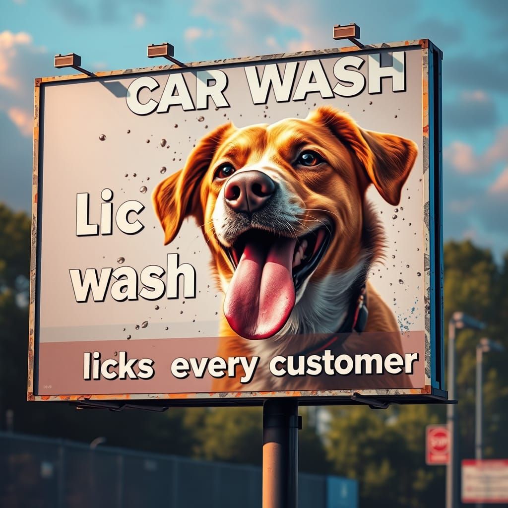 Hyperrealistic Billboard Art of a Dog with Tongue Out Advert...