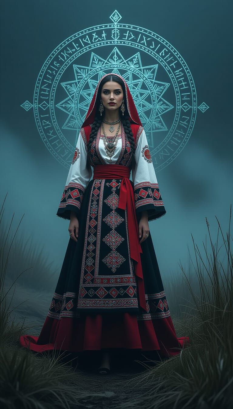 Armenian Woman in Folk Costume in Biomechanical Style