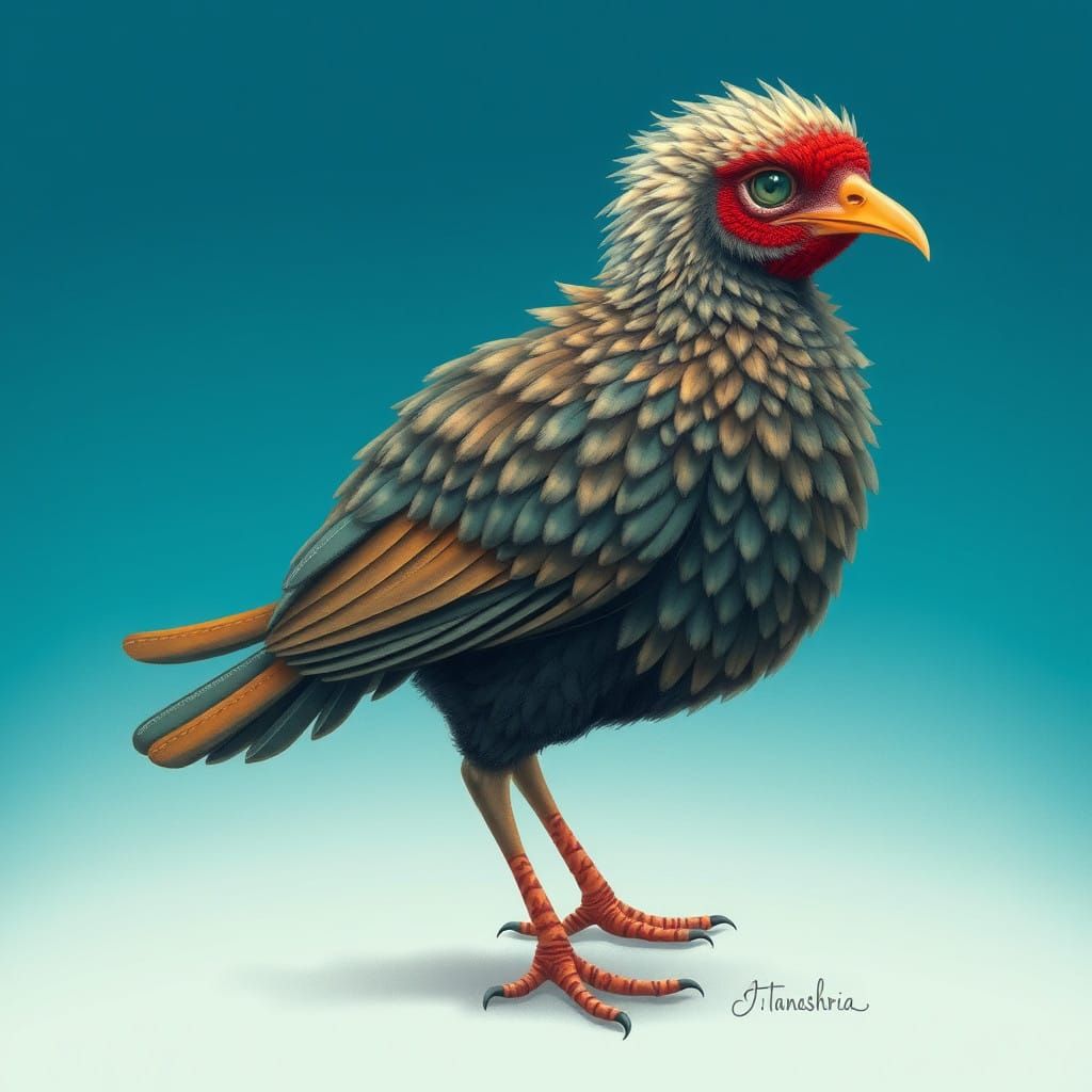 Whimsical Furry Bird in Ethereal Blue