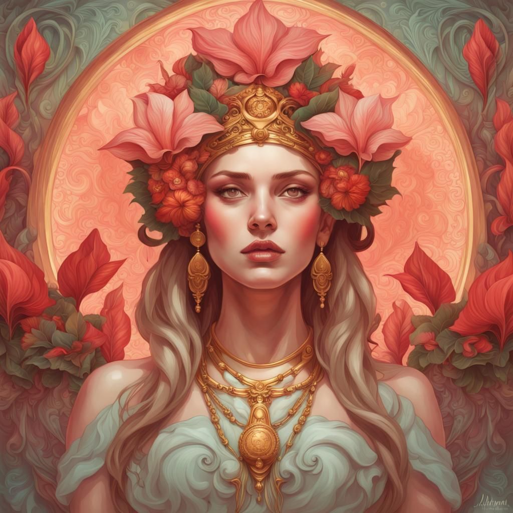 Goddess with Matrioshka Brain in Art Nouveau Style