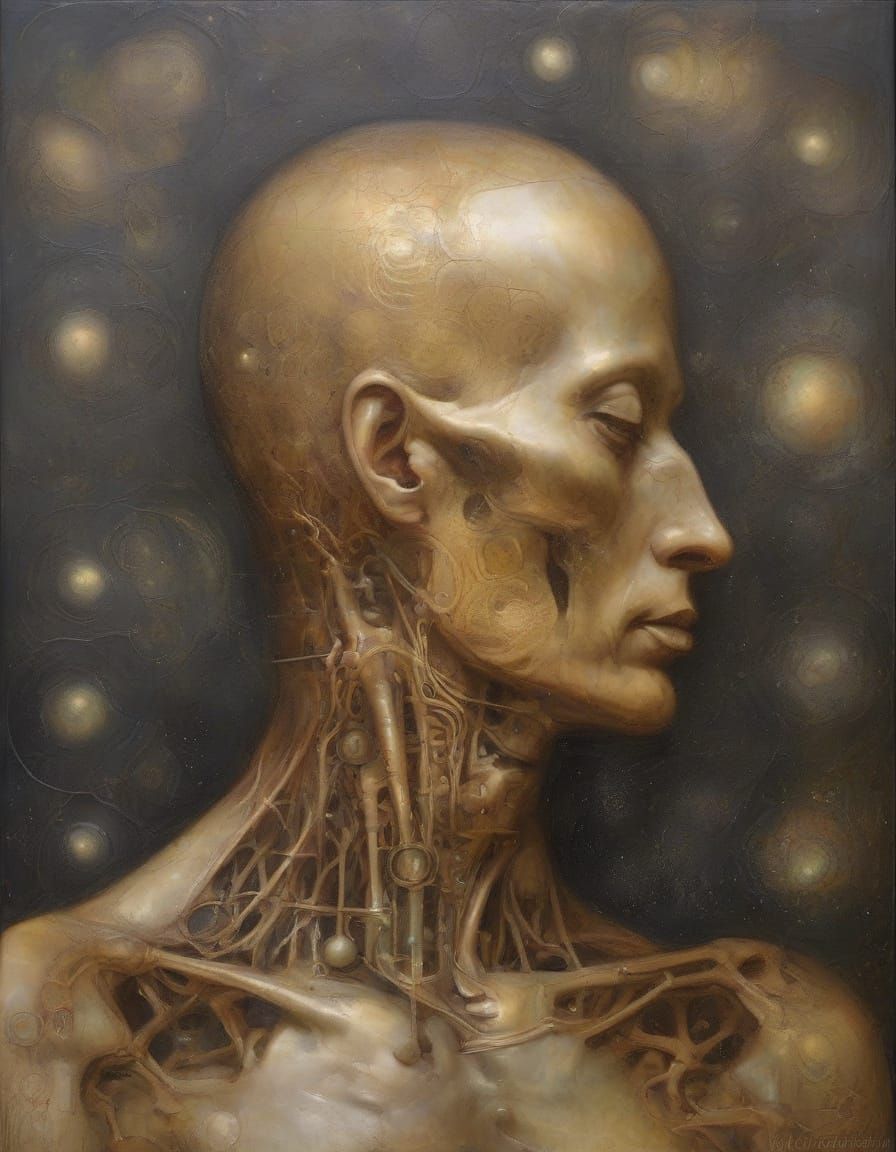 Luminous Figure in Celestial Harmony: An Oil Painting