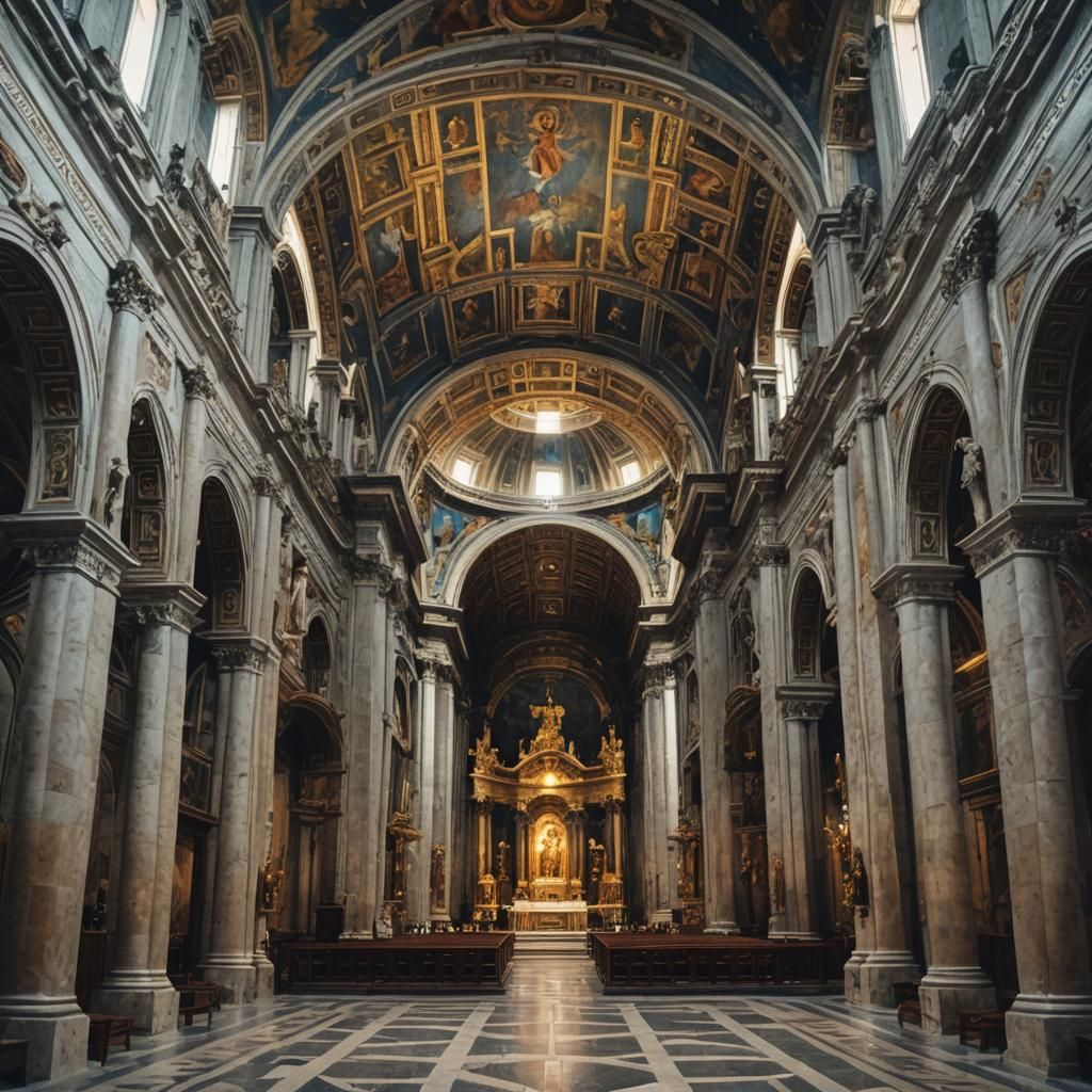 Medieval St. Peter's Cathedral Interior, Realistic Photo