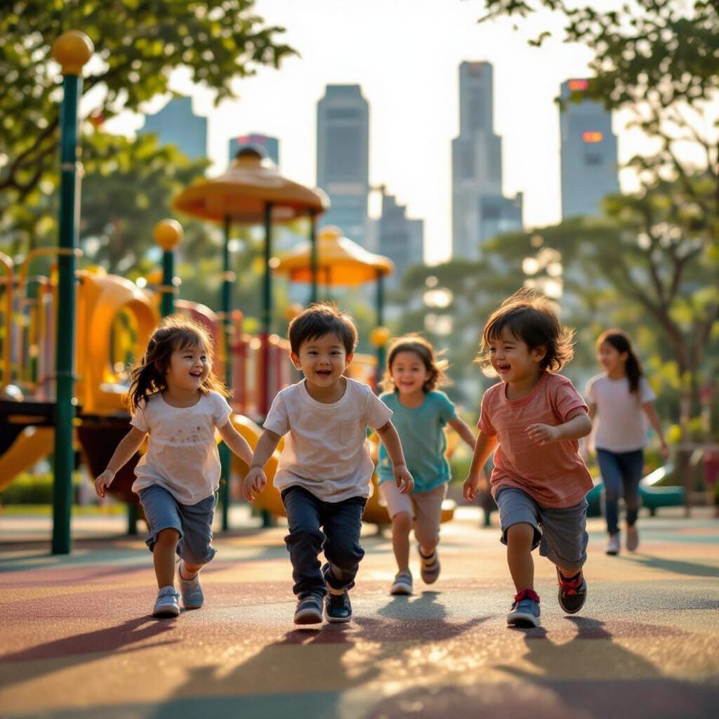 Children Play in Sunny Singapore Playground