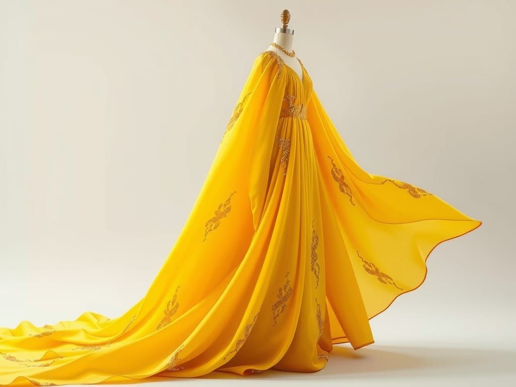 Buttery Yellow Couture Gown with Golden Embroidery
