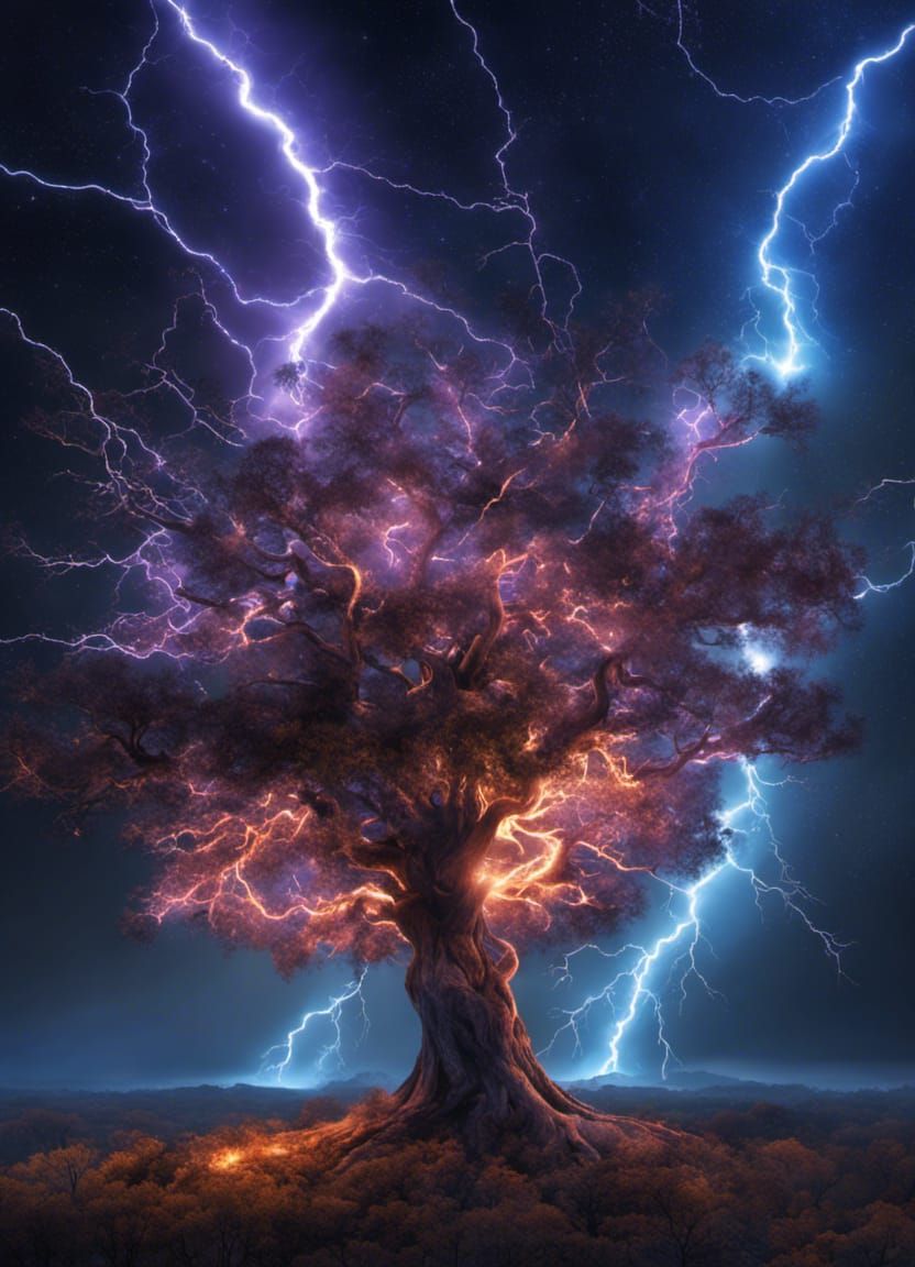 Cobalt Lightning Galaxy Tree with Electric Branches