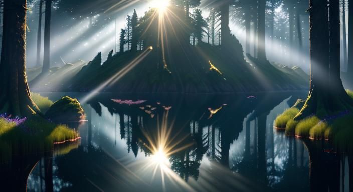 Surreal 3D Woman's Face in Forest with Lake