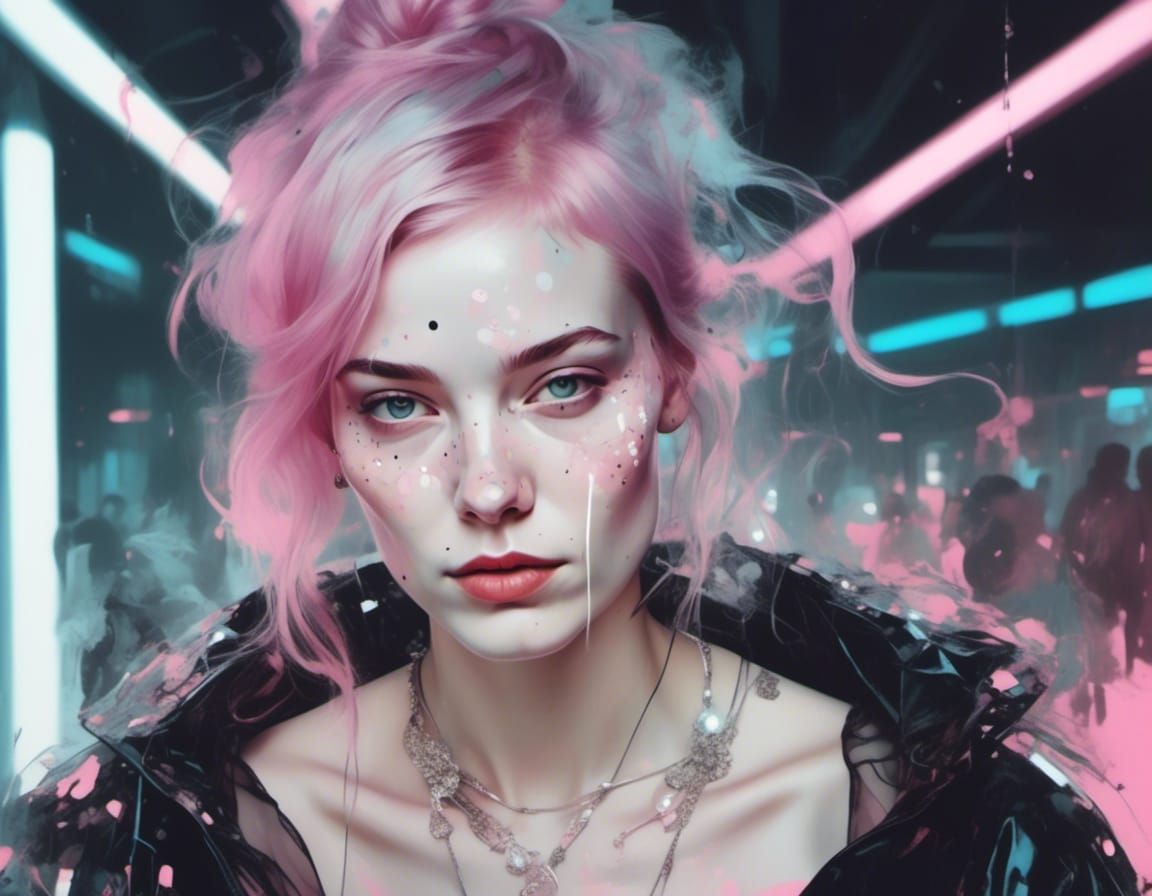 Cyberpunk Partygoer in Double Exposure Style