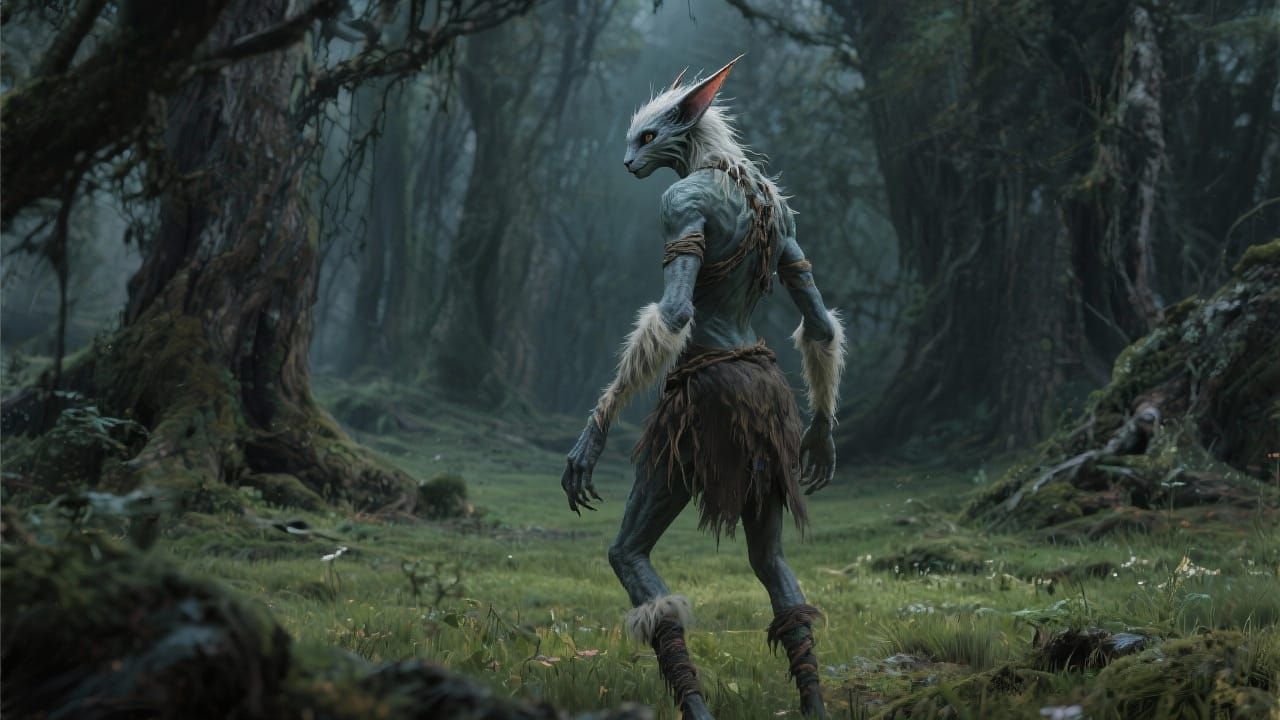Primitive Fae Creature in Ancient Forest Glade