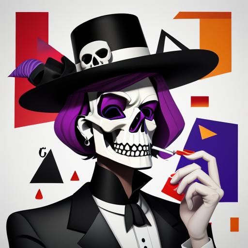 Cubist Skull with Cigarette, Hat and Wine