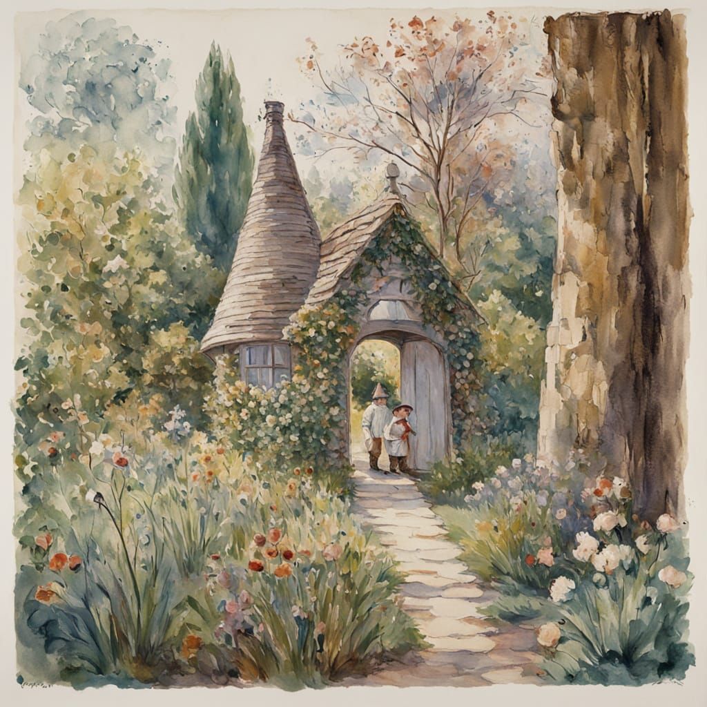 Whimsical Garden Gnome in Impressionist Watercolor Style