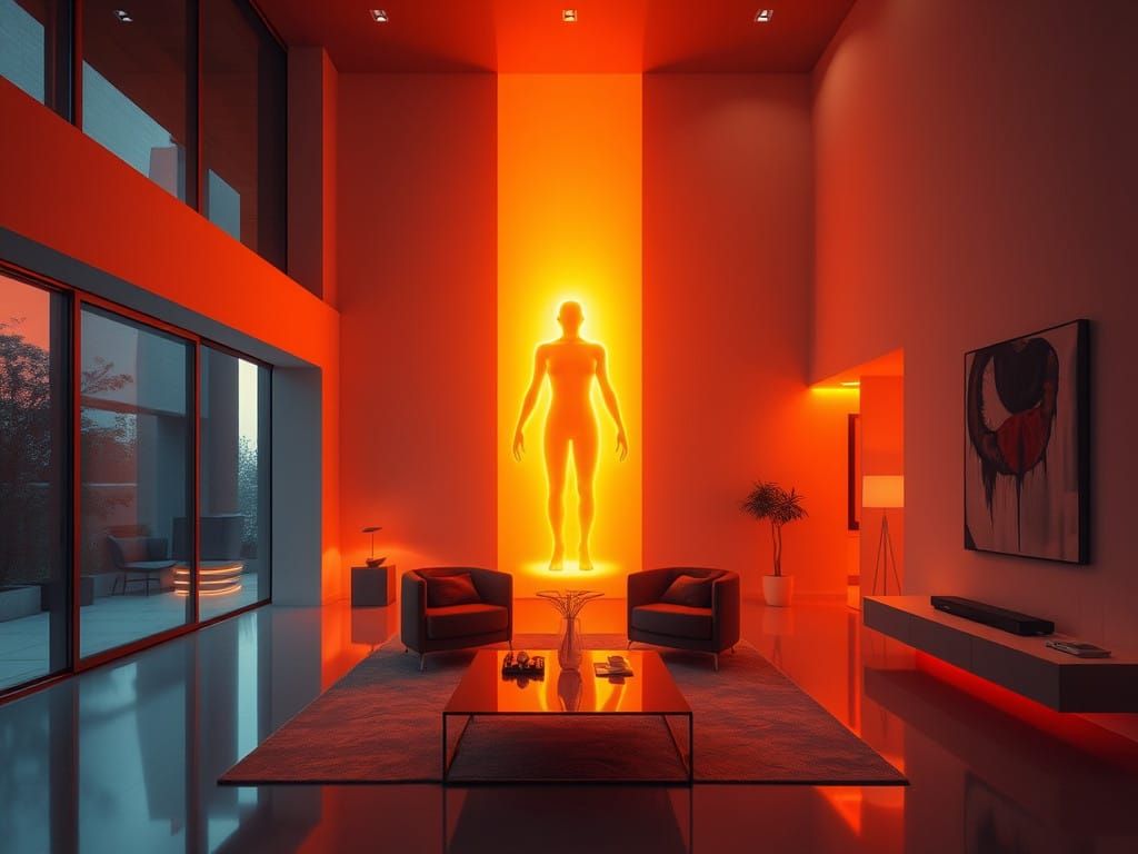 Ethereal Entity in Futuristic Modern Abode