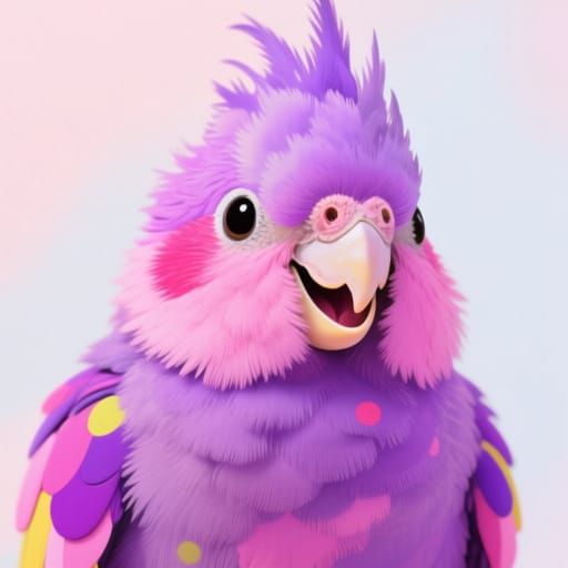 Fluffy Purple Cockatiel in Pop Surrealist Style