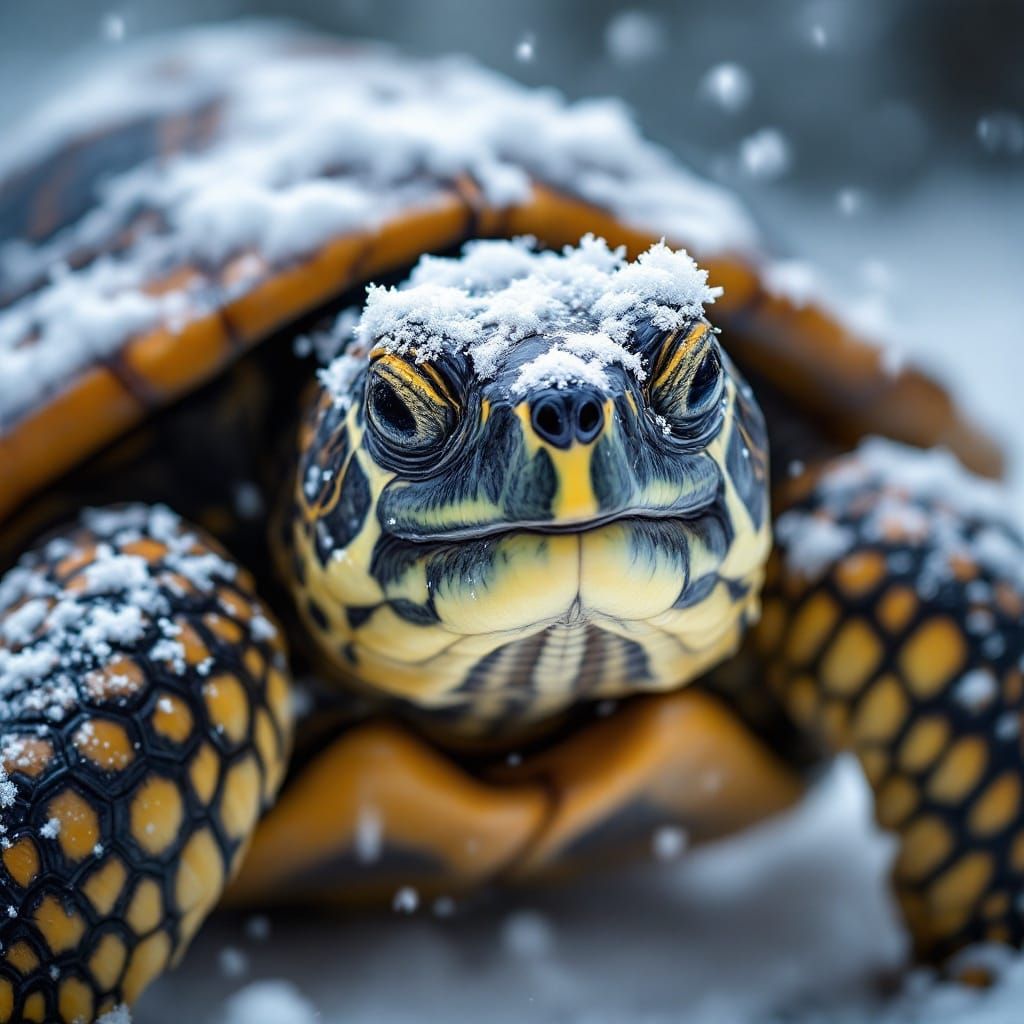 Serene Turtle in Winter Landscape