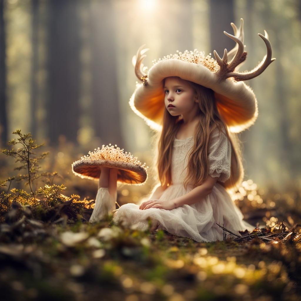 Princess with Mushroom Antlers in Divine Light