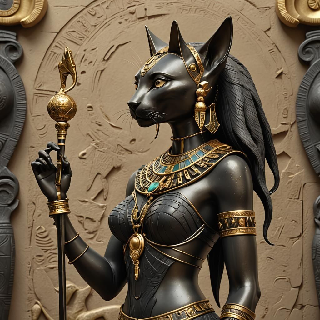 Bastet Sculpture: Egyptian Cat Goddess in 3D
