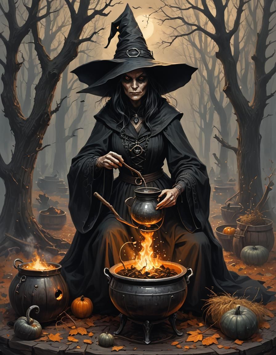 Sinister Salem Witch Brewing Potion