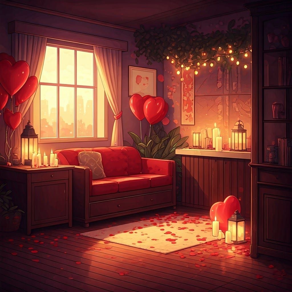 Romantic Valentine's Day Interior in Soft Pastel Hues