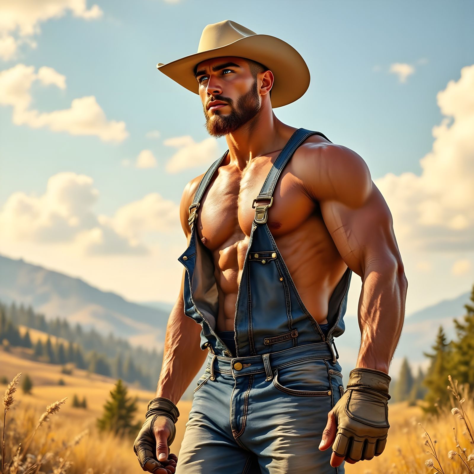 Sun-Weathered Rancher Contemplates Rolling Hills