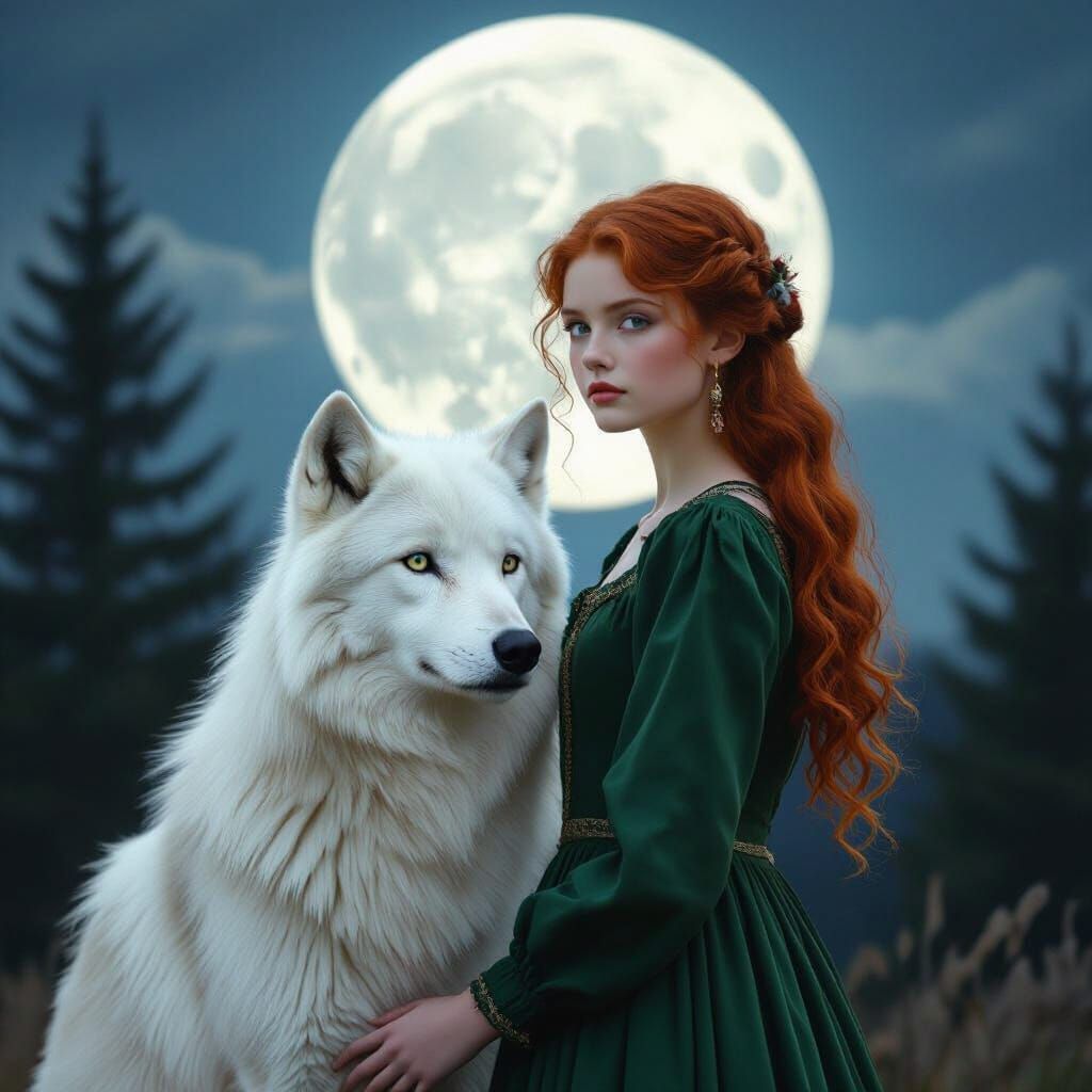 Renaissance Woman with Wolf in Cinema Style