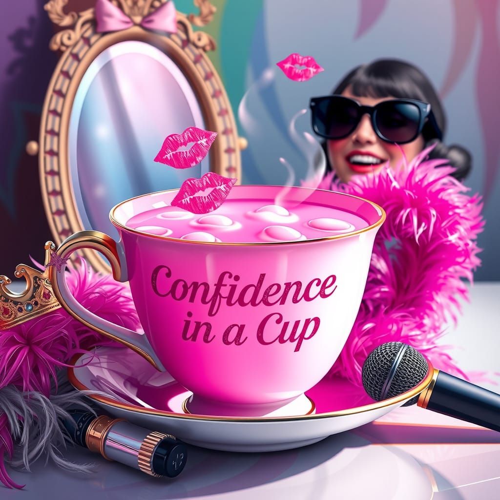 Confident Goddess Sips Pink Potion