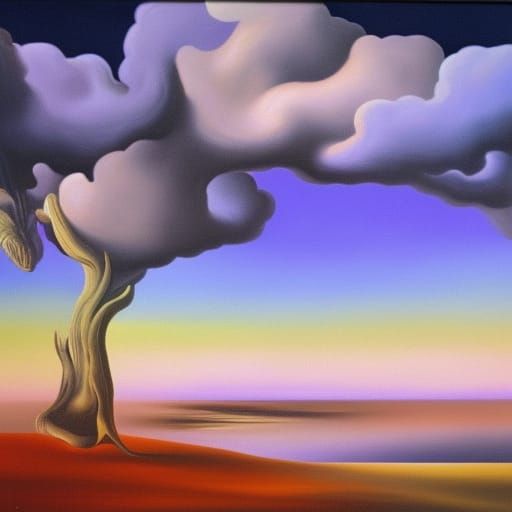 Surreal Melting Trees and Neon Clouds in Dali Style
