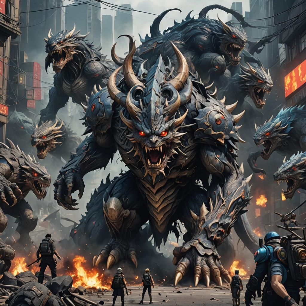 Hyperrealistic Monster Apocalypse in 3D Anime Art